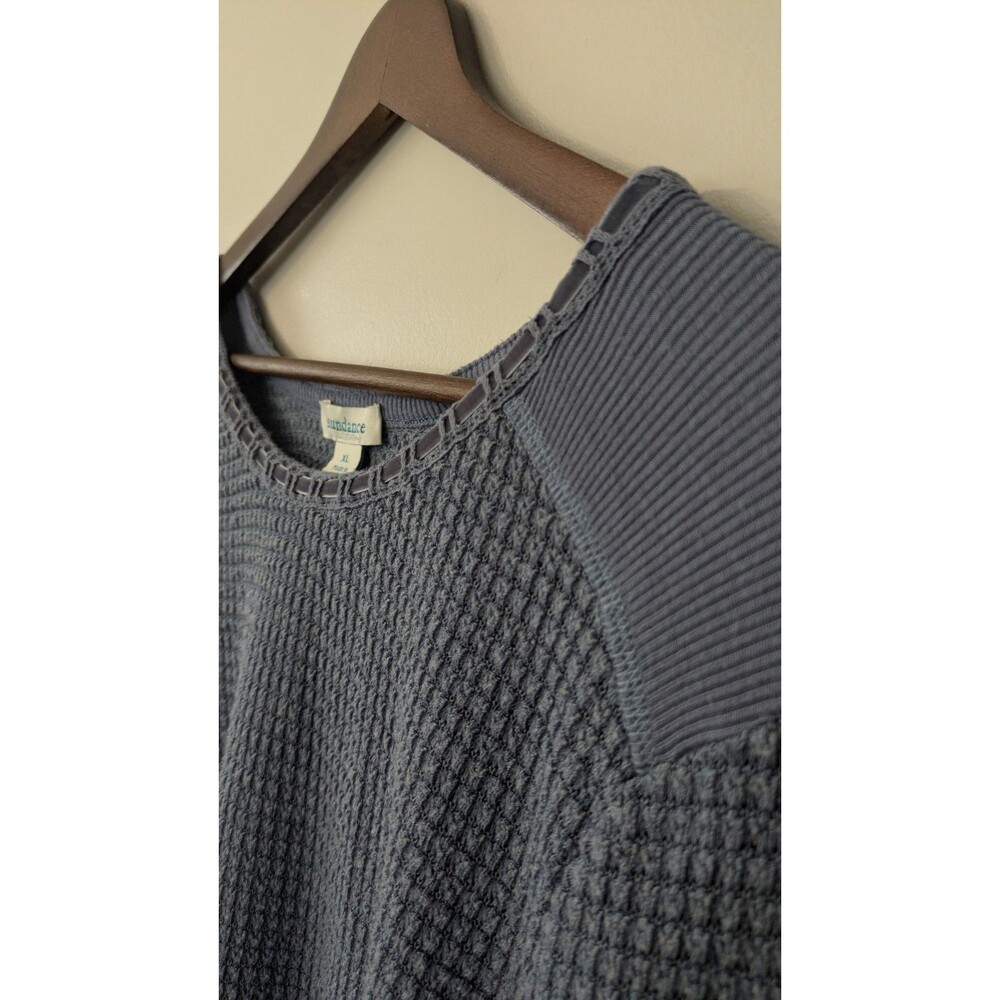 Sundance Womens Waffle Knit Tunic Top XL Boho Relaxed Velvet Trim Long Sleeve - Picture 3 of 8